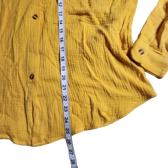 ♡Fashion Women's Mustard Yellow Button Down Long-Sleeve Blouse Size Medium E4 - Picture 3 of 6